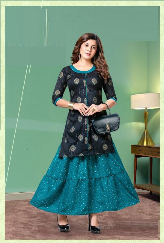 Kinti Kasturam Fancy Ethnic Wear Rayon Printed Top With Skirt Collection